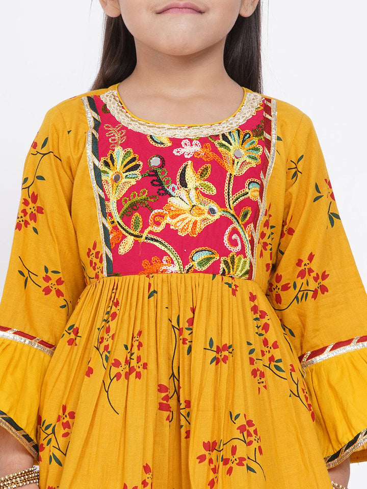 Girls Jaipuri Lacework and patchwork Kurta frock with Salwar and Dupatta | SHOBITAM