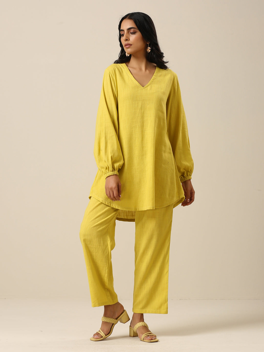Lime Slub Textured Short Co-Ord Set  | SHOBITAM