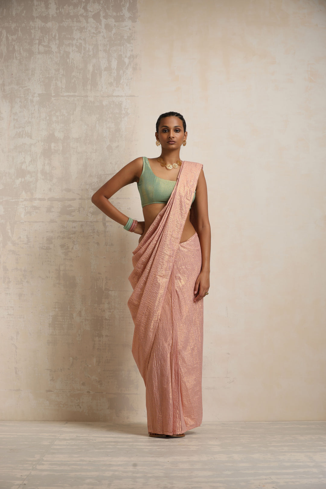 Pink Gold Lurex Saree | SHOBITAM