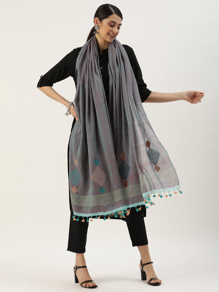Handcrafted Jamdani Mul Cotton Dupatta | SHOBITAM