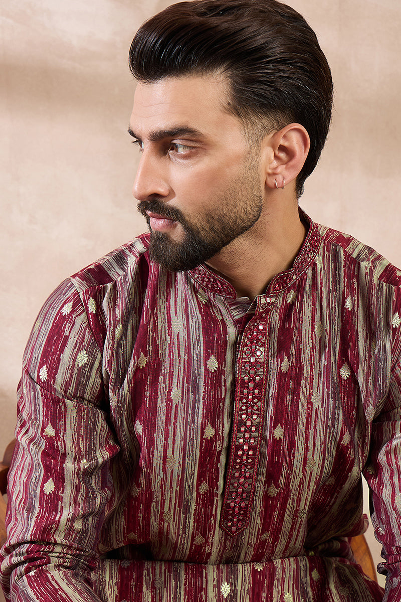 Maroon Silk Blend Abstract Printed Straight Kurta | SHOBITAM