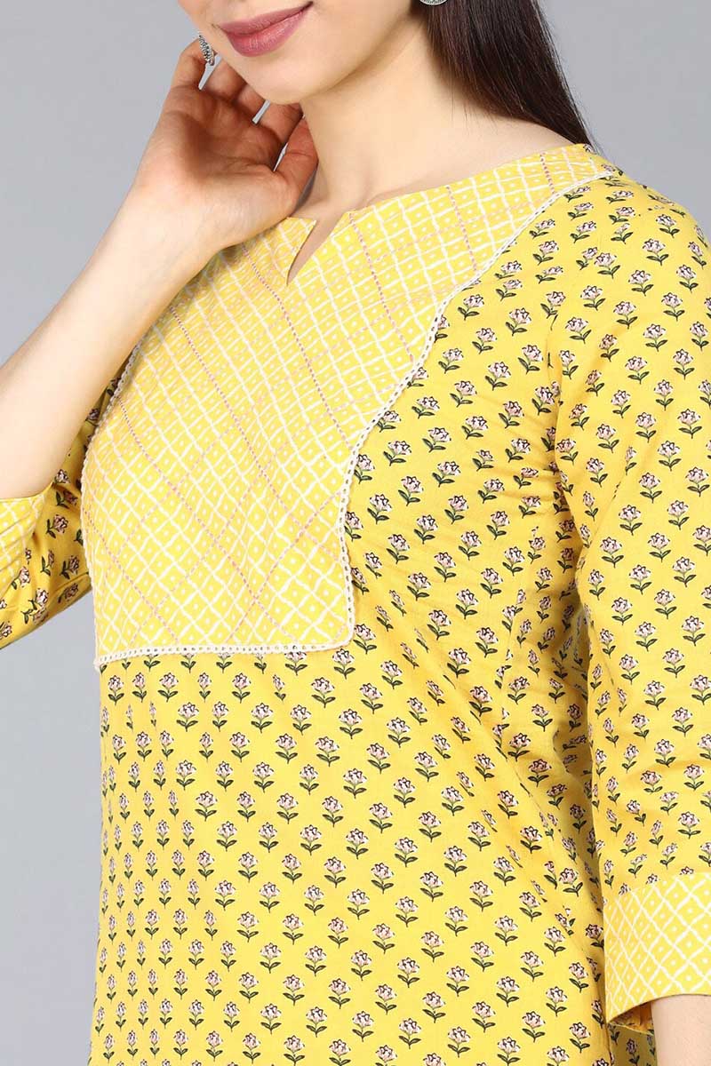 Yellow Pure Cotton Straight Kurta Pant With Dupatta | SHOBITAM