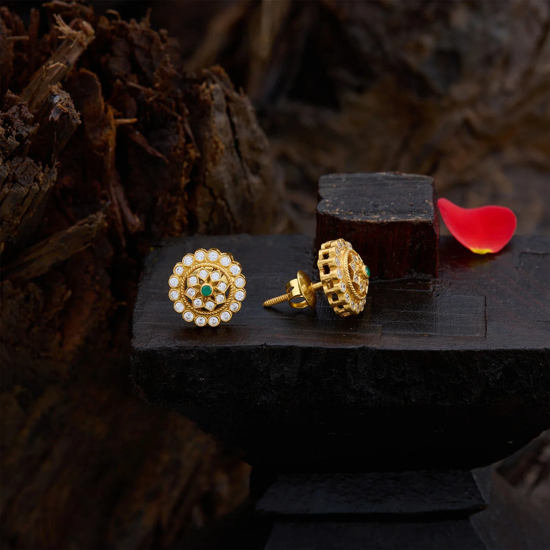 Pure 92.5 Gold Polish Devi Chakra Studs