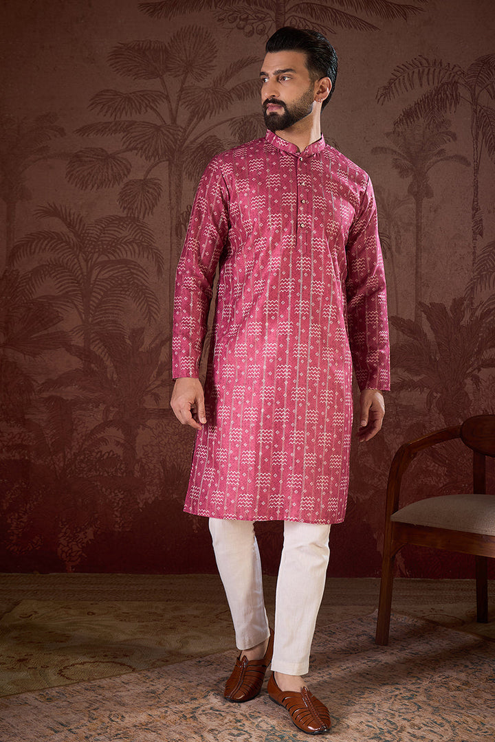 Pink Silk Blend Ethnic Motifs Printed Straight Kurta With Trouser | SHOBITAM