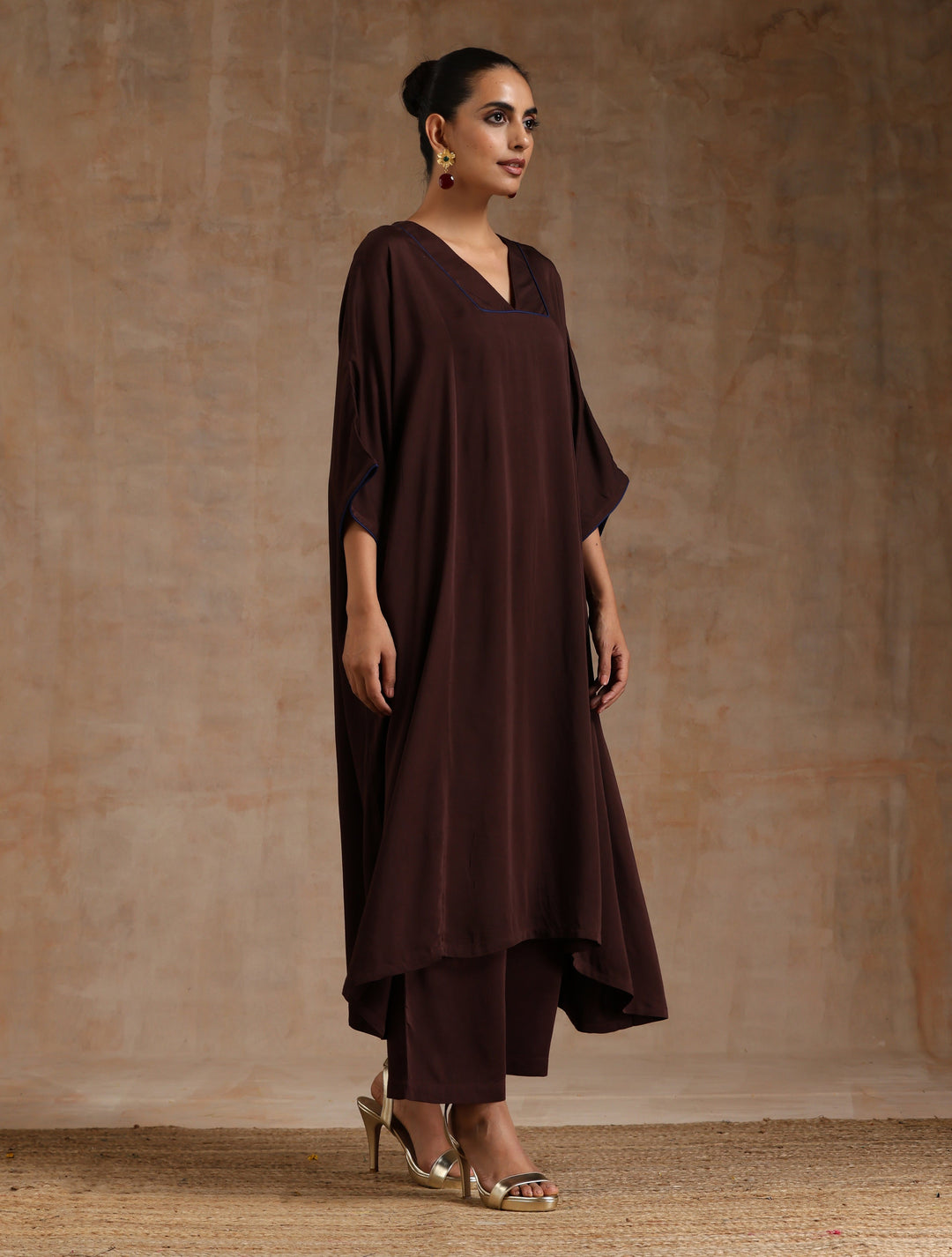 Cola Brown Modal Satin Oversized Kurta Set | SHOBITAM
