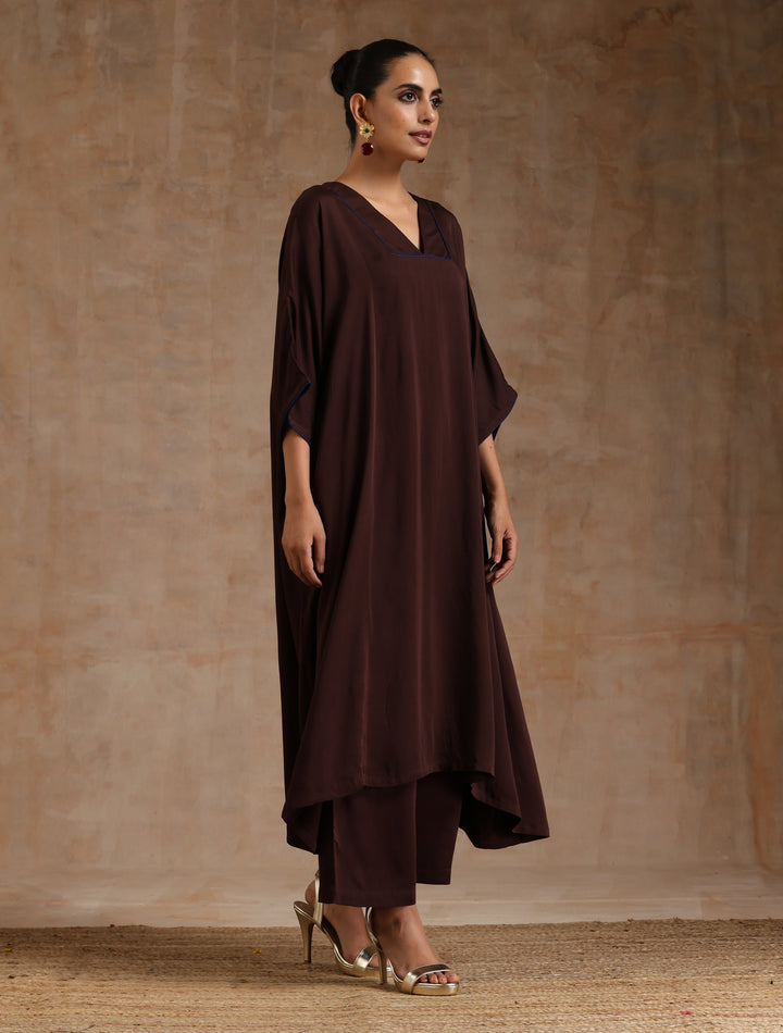 Cola Brown Modal Satin Oversized Kurta Set | SHOBITAM