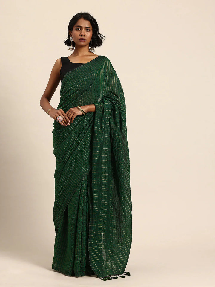Green Pure Cotton Saree With Blouse Piece