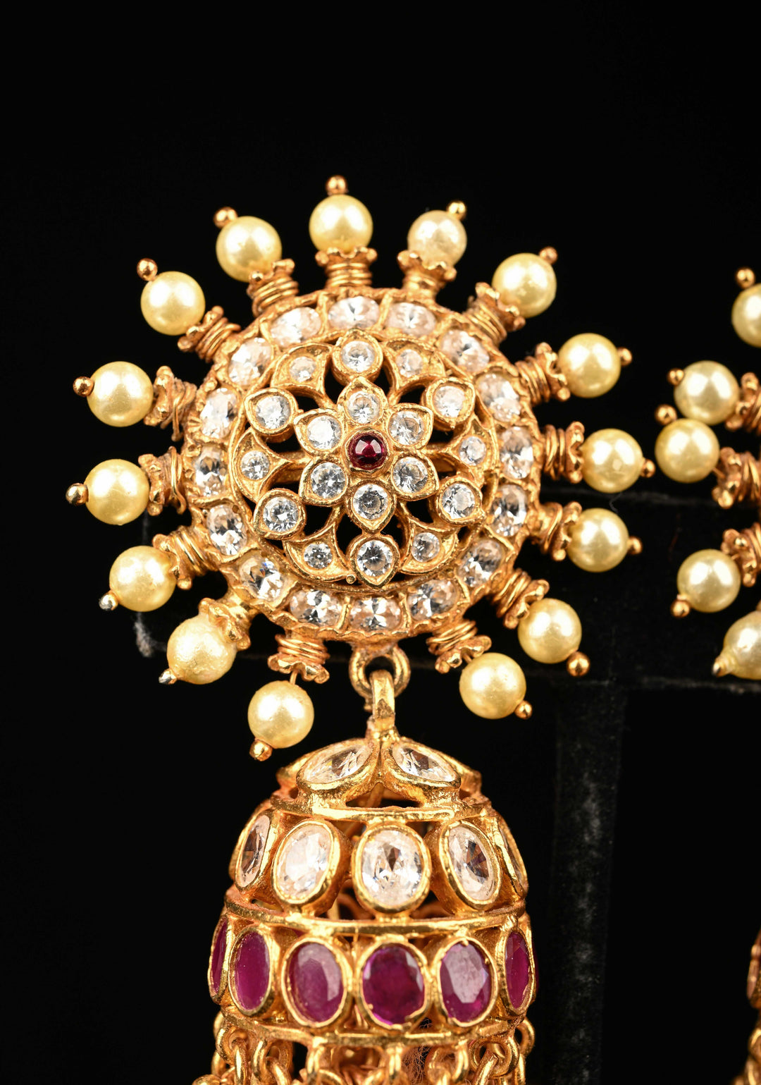 92.5 Pure Silver, 24kt Gold-Plated Dhursha Oversized Studs with Stone Jhumkas