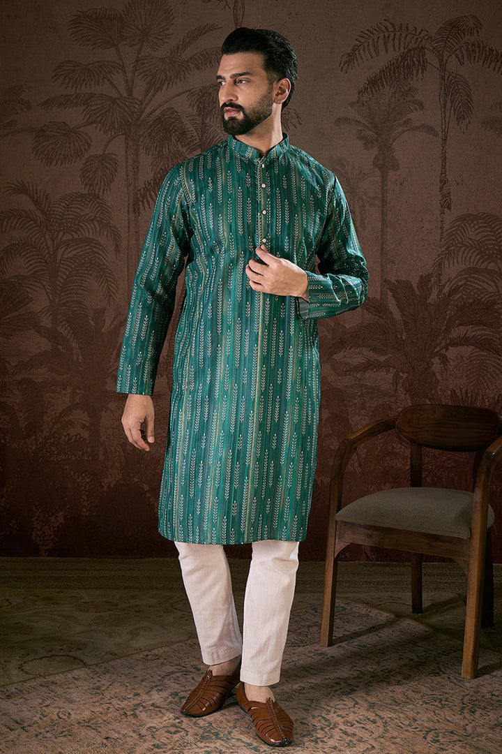Turquoise Blue Silk Blend Floral Printed Straight Kurta With Trouser | SHOBITAM