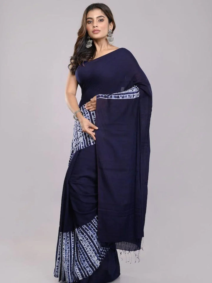Indigo Hand Woven Shibori Cotton Saree