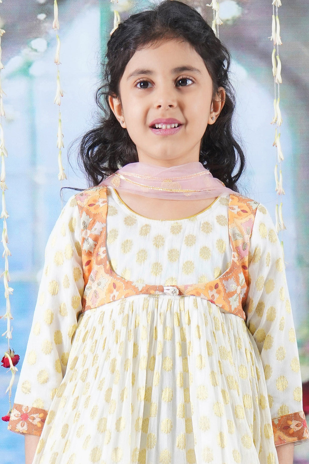 Girls Floral work Kurta with Sharara and Dupatta with Embroidery Work | SHOBITAM