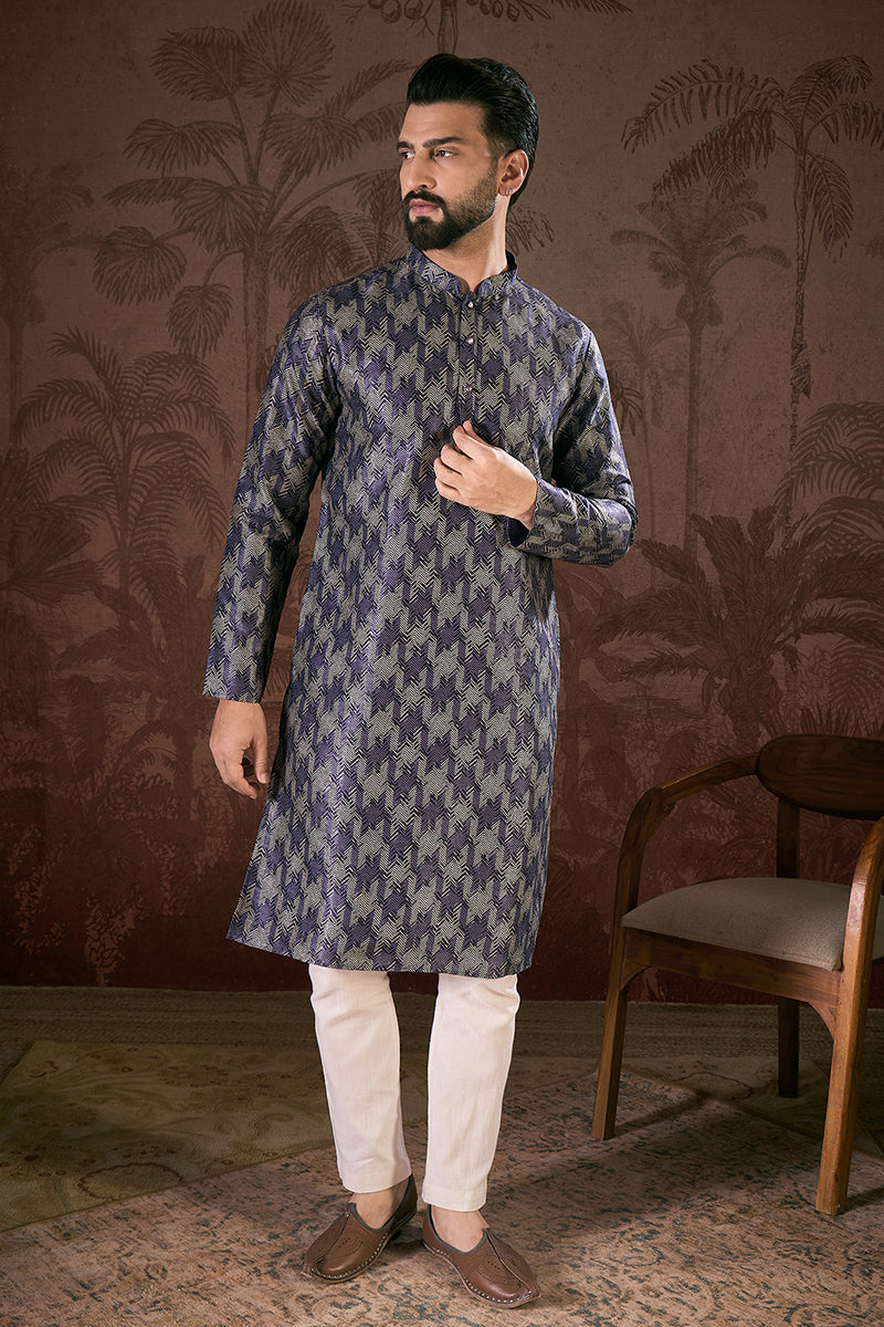 Violet Silk Blend Chevron Printed Straight Kurta With Trouser| SHOBITAM