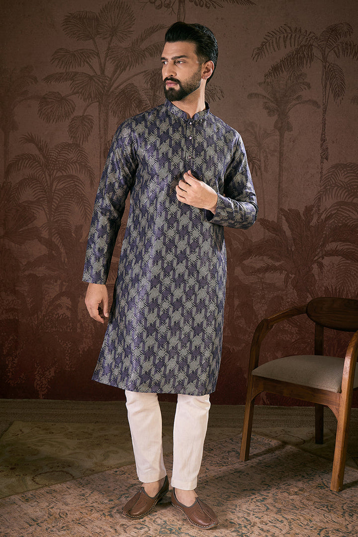 Violet Silk Blend Chevron Printed Straight Kurta With Trouser| SHOBITAM