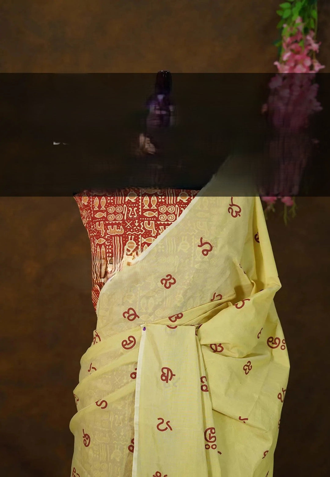 Pre-Order Dewy Yellow Telugu Letters Handblock Printed Bamboo Cotton  | SHOBITAM