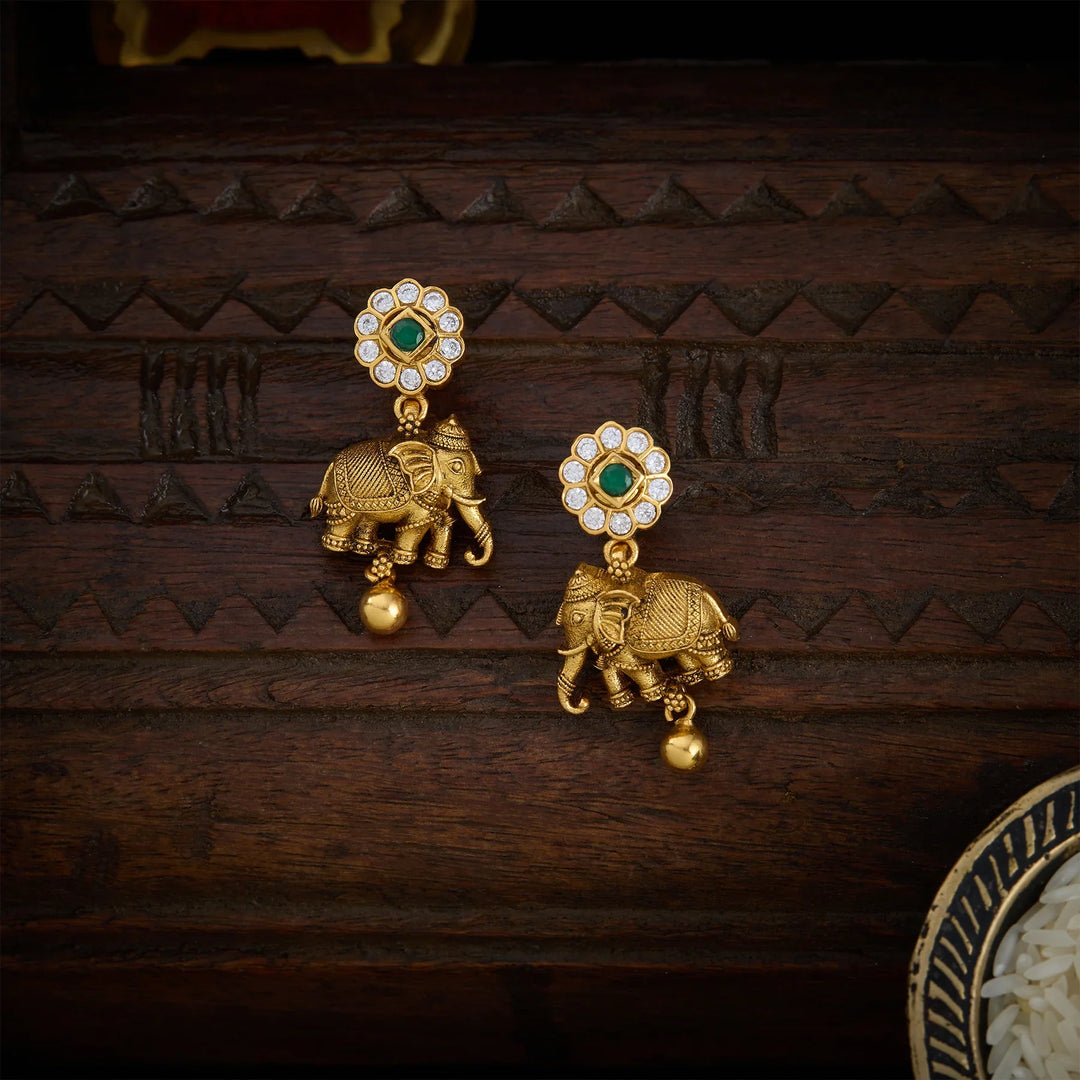 Pure 92.5 Silver, Gold Plated Pushpa Gaja Danglers