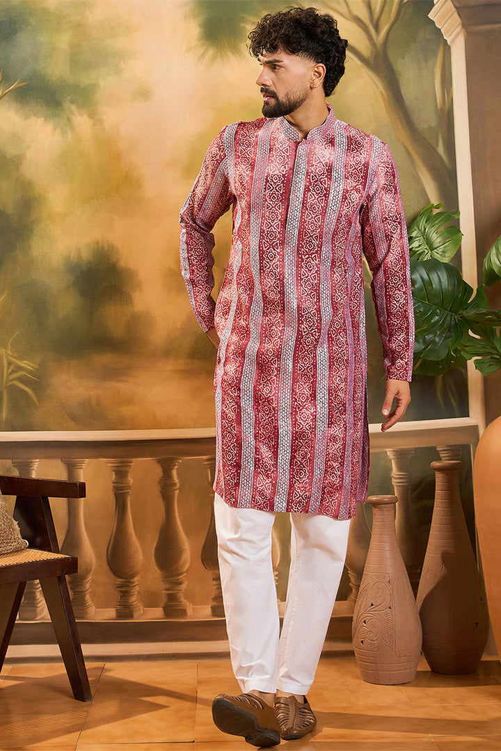 Red Viscose Rayon Batik Printed Straight Kurta | SHOBITAM