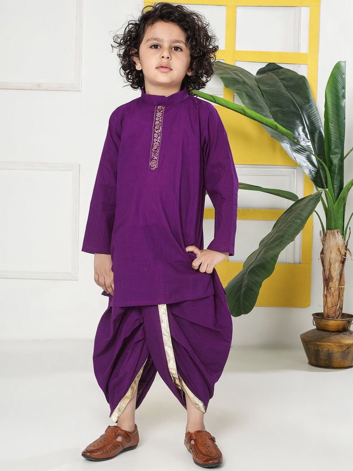 Purple Minimal Zari Embroidery Cotton Kurta Dhoti set | SHOBITAM