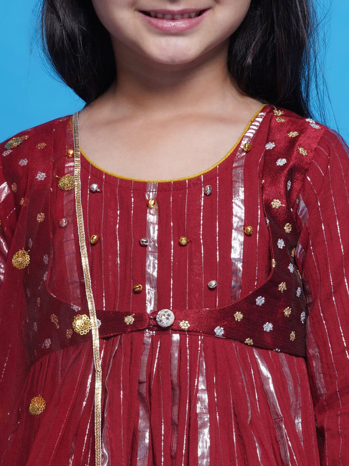 Chand Sitare Anarkarli Kurta Sharara with Dupatta - Mahroon | SHOBITAM