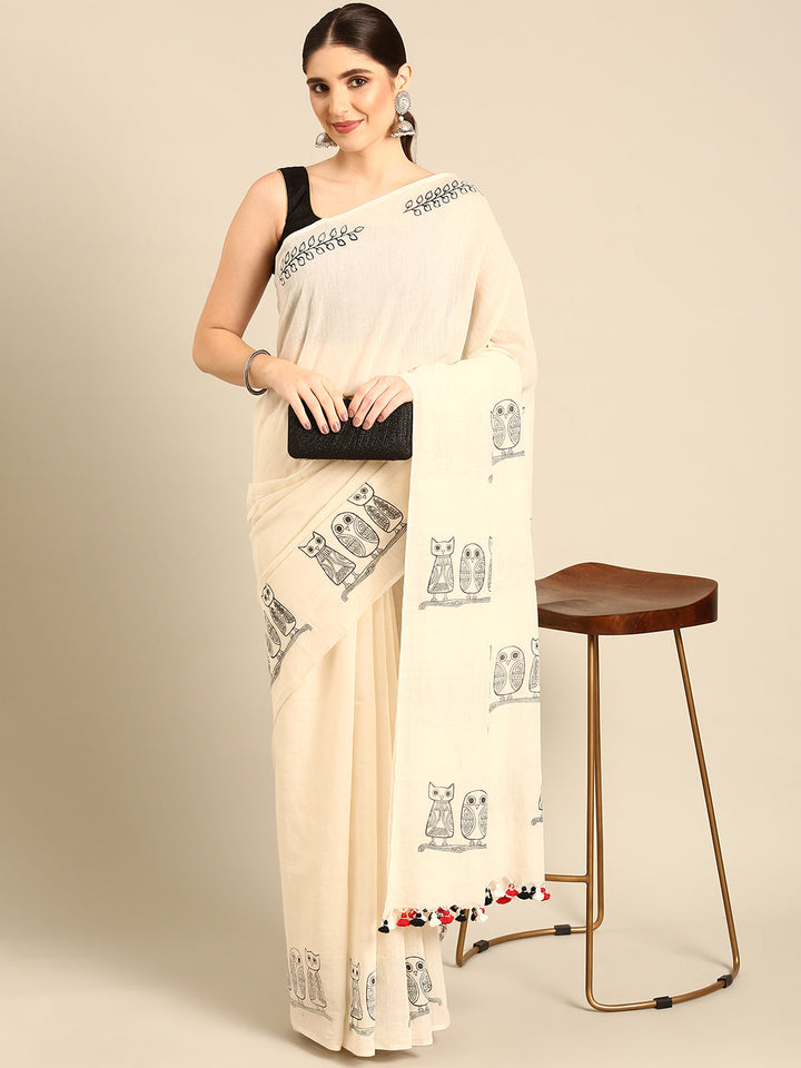 Handwoven Cotton Print Saree for Everyday Wear | SHOBITAM