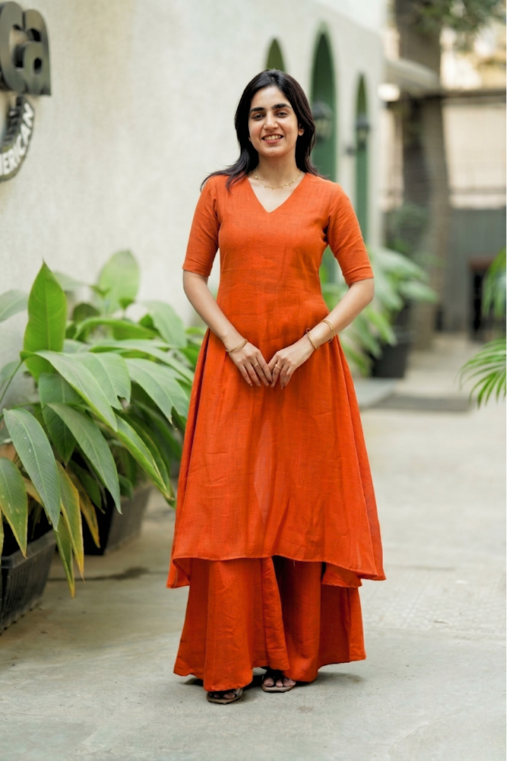 Nandhitha Rust Orange Kurta Set ( Set of 2) | SHOBITAM