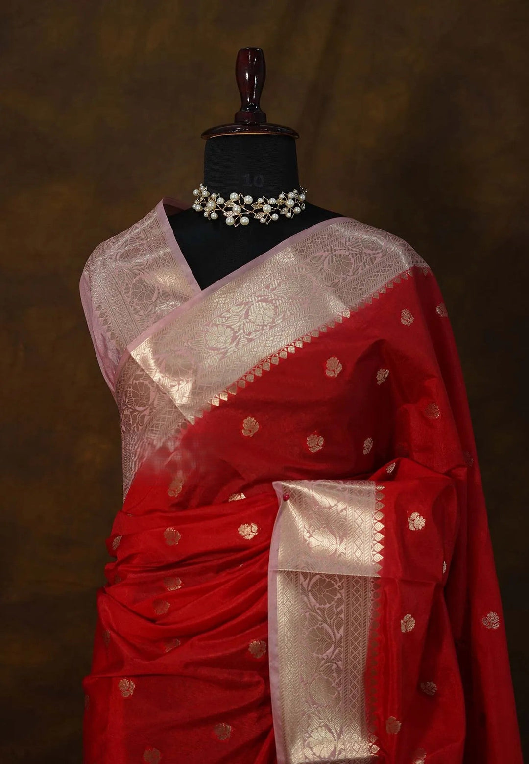 Red and Thistle Semi Silk Saree with Zari detailing| SHOBITAM