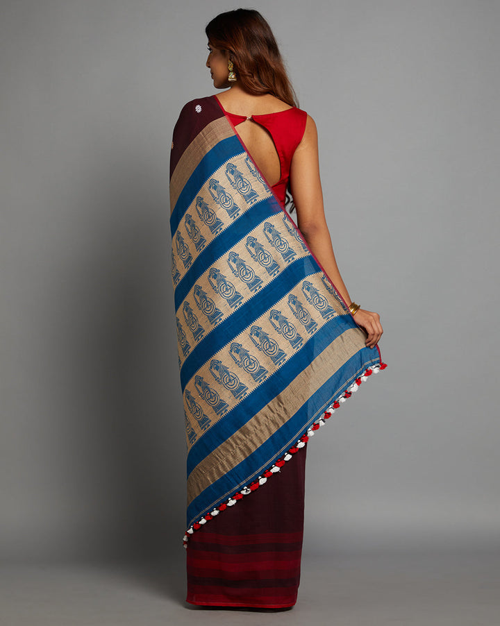 MidNight Plum Handloom Cotton Baluchari Saree