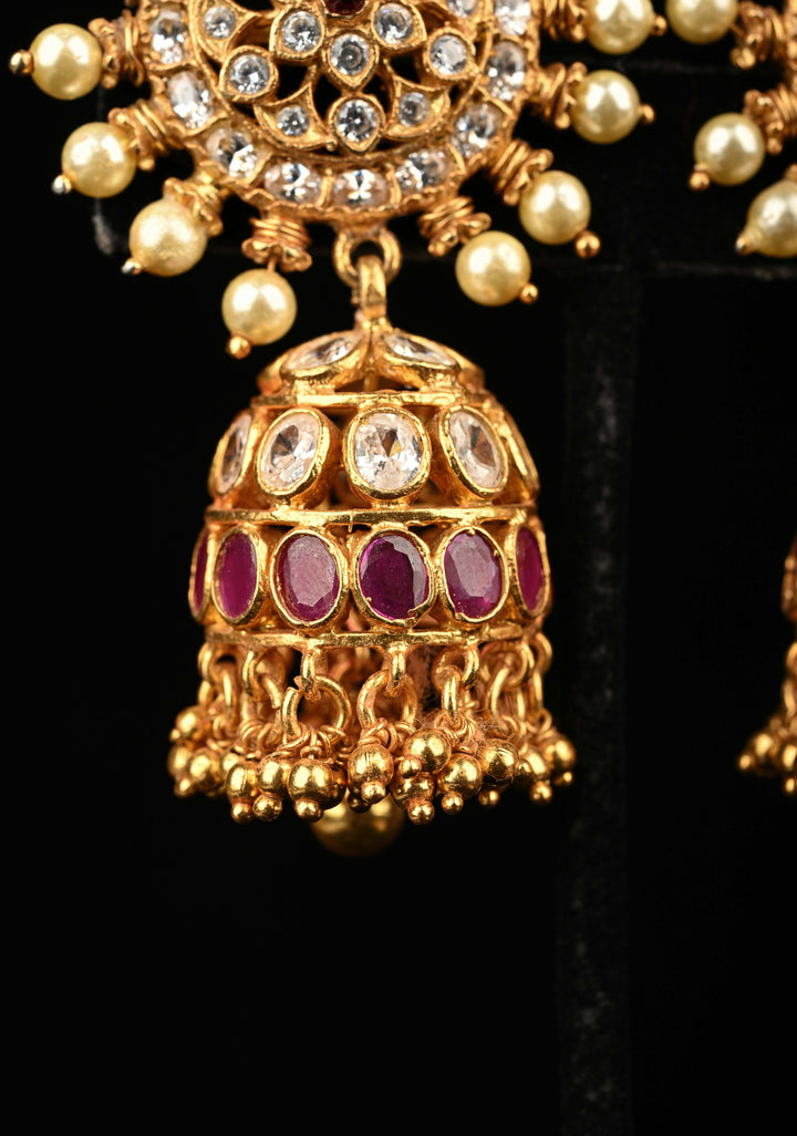 92.5 Pure Silver, 24kt Gold-Plated Dhursha Oversized Studs with Stone Jhumkas