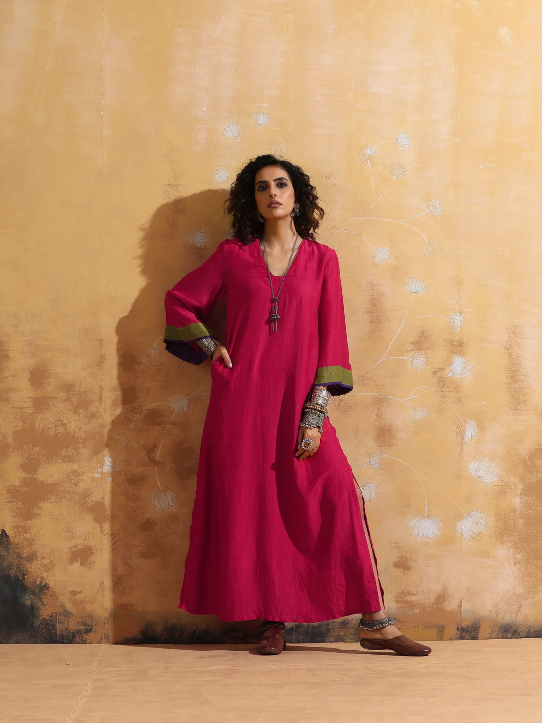 Pink Muslin Silk Straight Maxi Dress  | SHOBITAM
