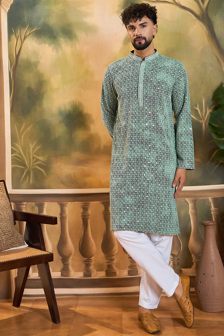 Green Viscose Rayon Shibori Embroidered Straight Kurta with Trouser  | SHOBITAM