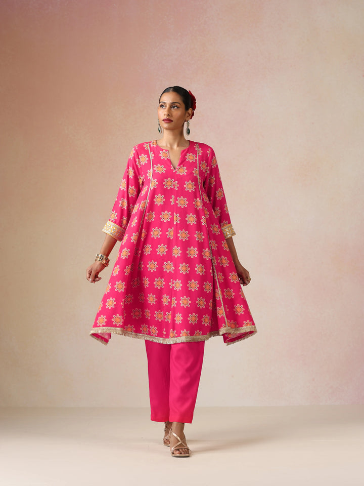 Pink Boota Print Viscose Flared Kurta Co-ord Set | SHOBITAM