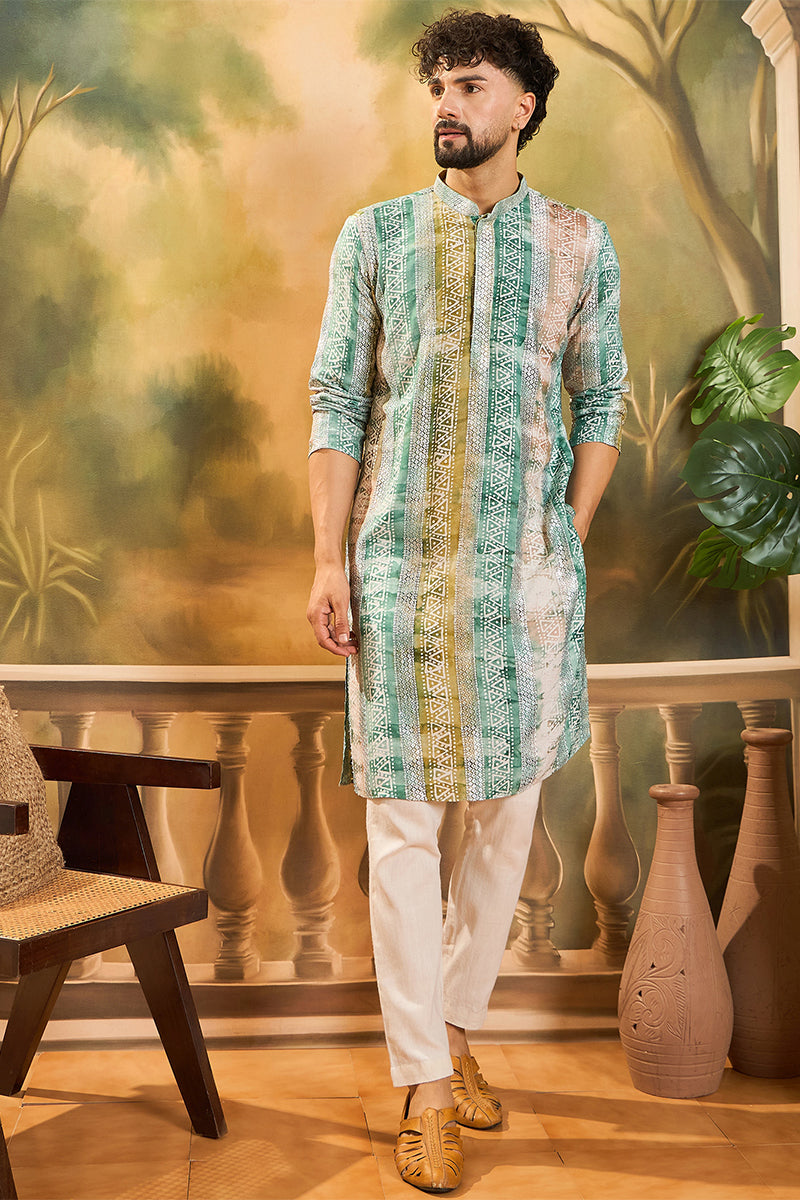 Green Viscose Rayon Batik Printed Straight Kurta | SHOBITAM