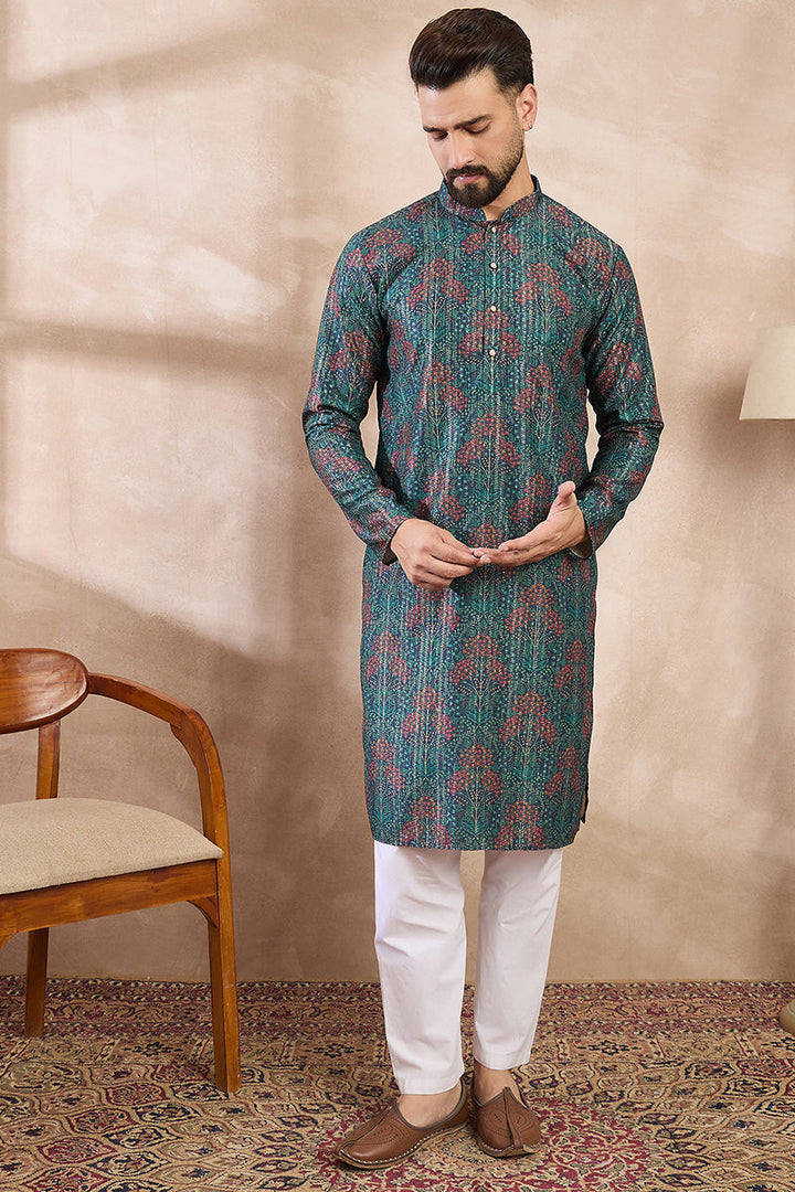 Blue Silk Blend Floral Printed Straight Kurta With Trouser| SHOBITAM