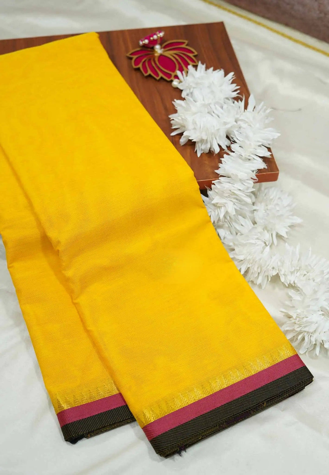 Mouna Ragam Revathi Yello saree recreation in mercerized cotton, no blouse piece | SHOBITAM