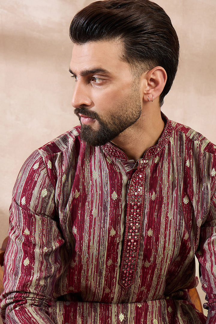 Maroon Silk Blend Abstract Printed Straight Kurta With Trouser | SHOBITAM
