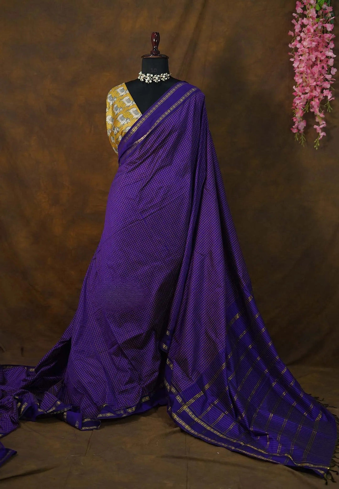 Blue Purple Semi Silk Cotton Saree| SHOBITAM