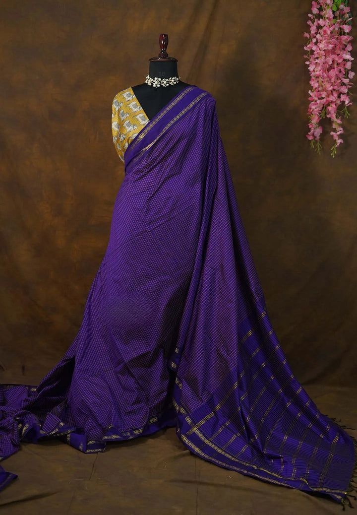 Blue Purple Semi Silk Cotton Saree| SHOBITAM