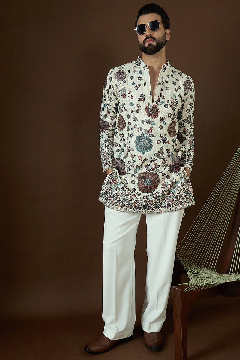 White Georgette Solid Embroidered Straight Kurta | SHOBITAM