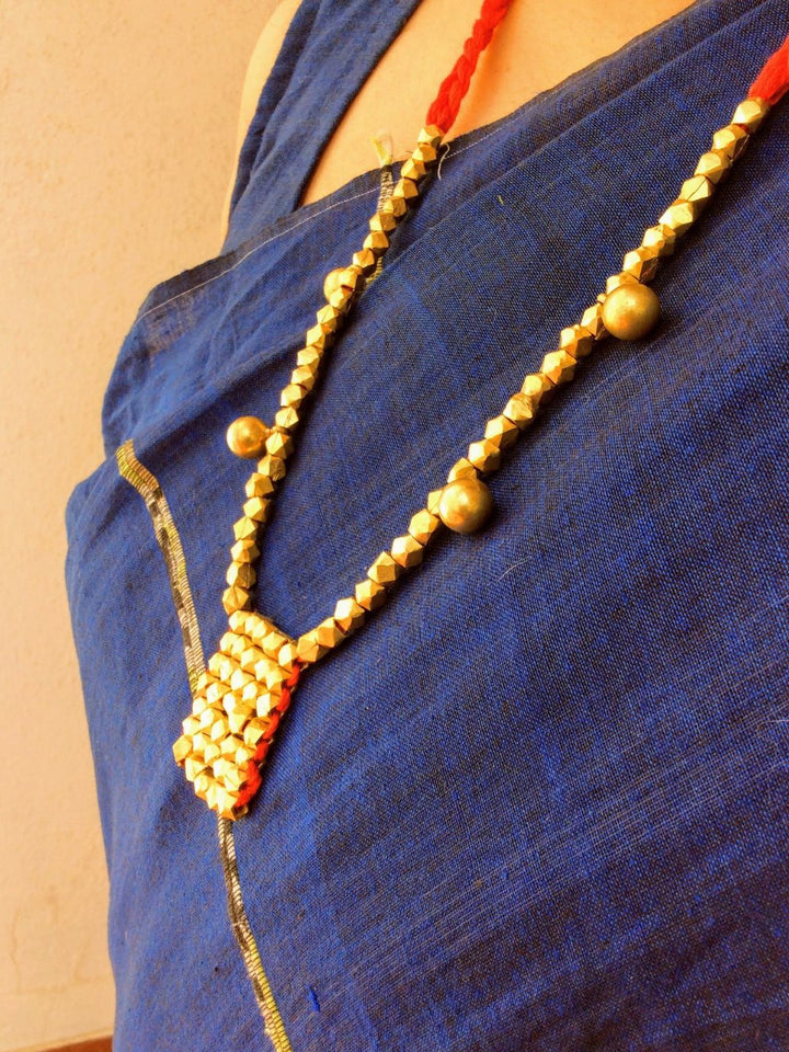 Red Beaded Tribal Pendant Set Jewellery | SHOBITAM