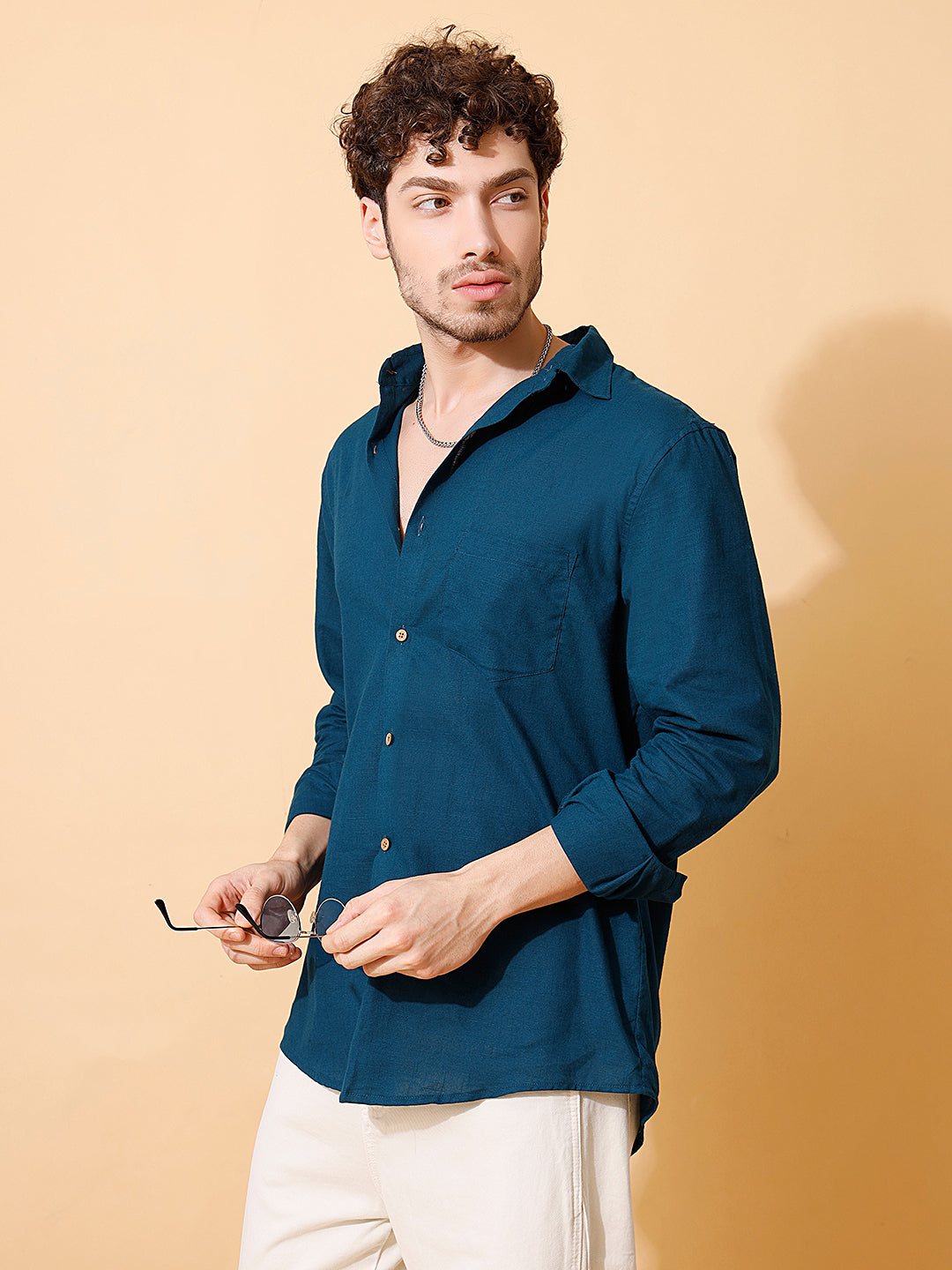 Men Handloom Cotton Solid Shirt, in Dark Blue