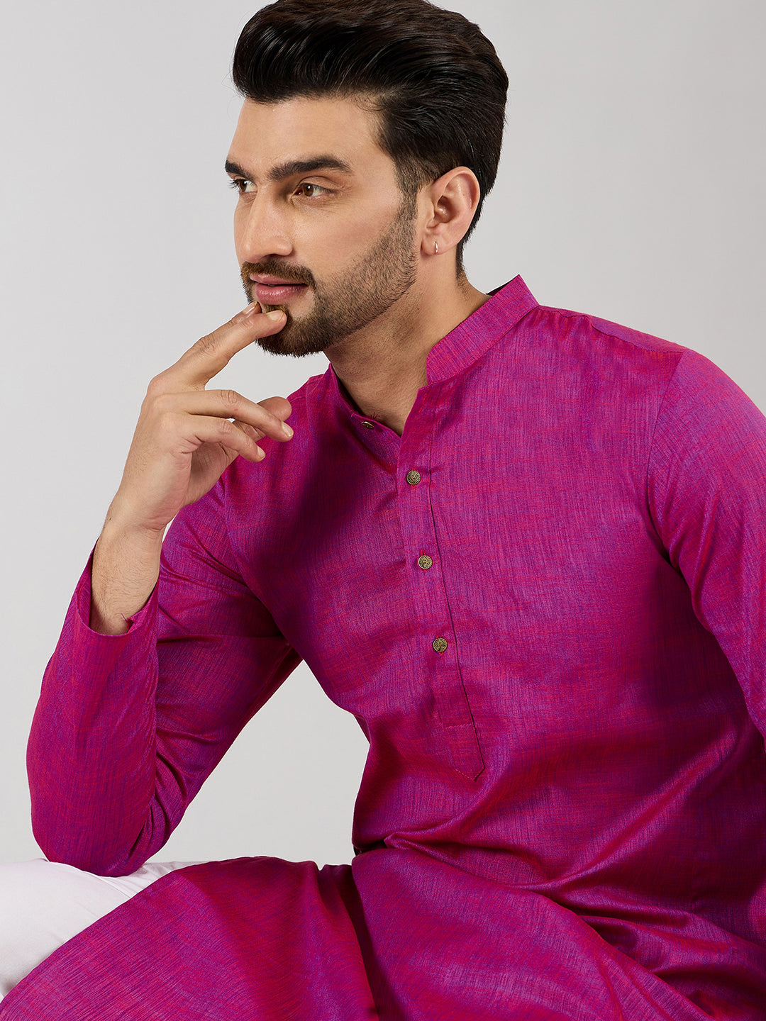 Pink Cotton Solid Woven Design Straight Kurta With Pant Set | SHOBITAM