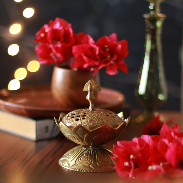 Lotus Brass Incense & Loban Burner Dhoop Dani