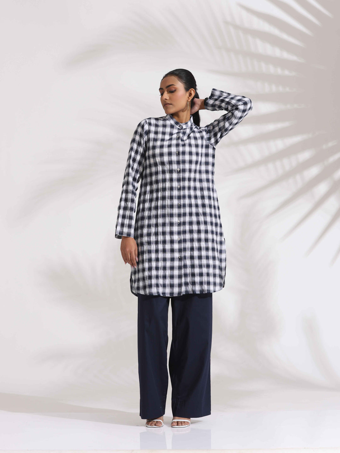 Blue Cotton Check Kurta Co-ord Set | SHOBITAM