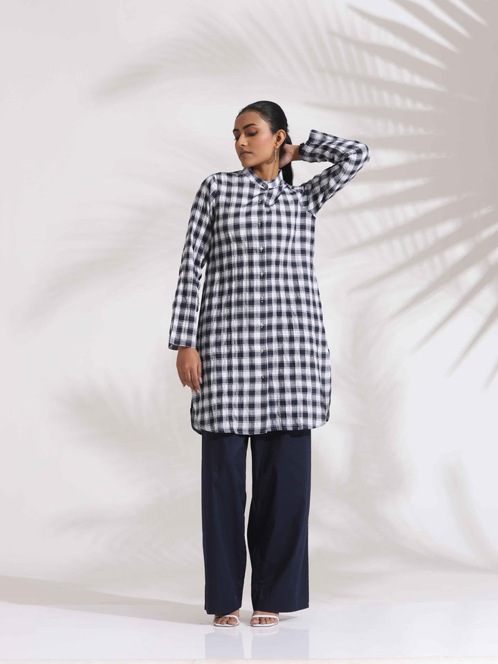 Blue Cotton Check Kurta Co-ord Set | SHOBITAM