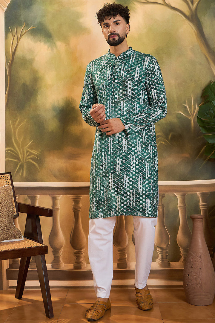 Green Viscose Rayon Embroidered Straight Kurta  | SHOBITAM