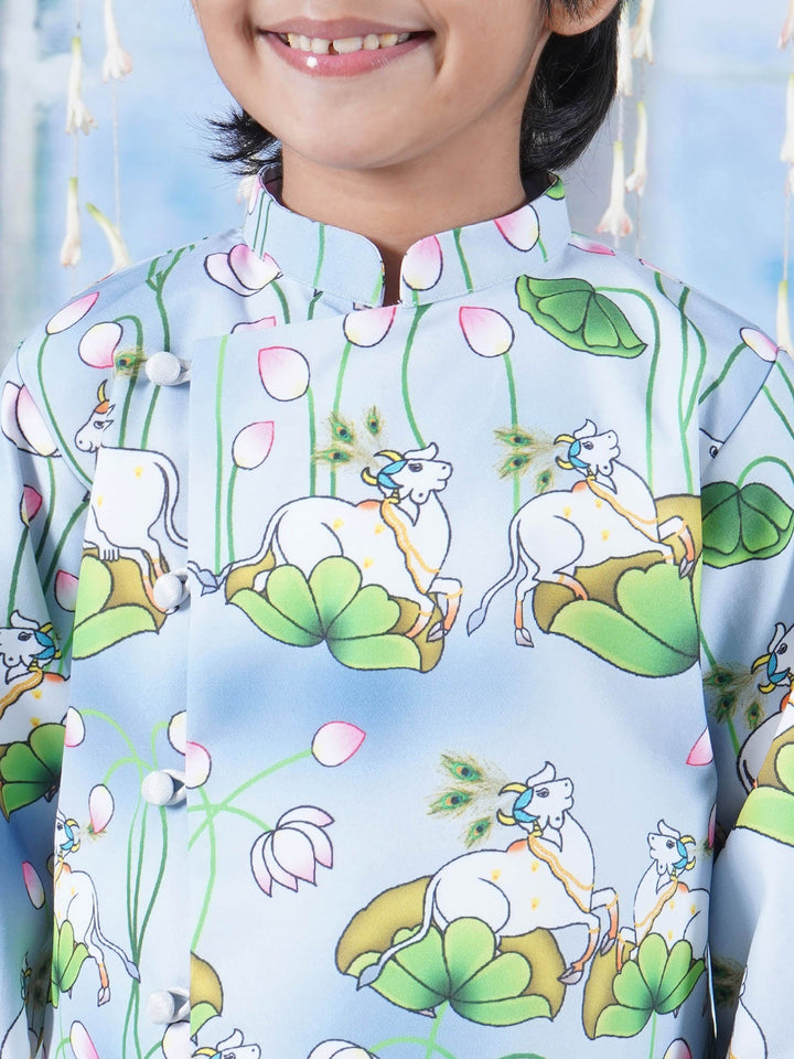 Neel Kaam Dhenu Cow Sherwani Dhoti - Sky Blue | SHOBITAM