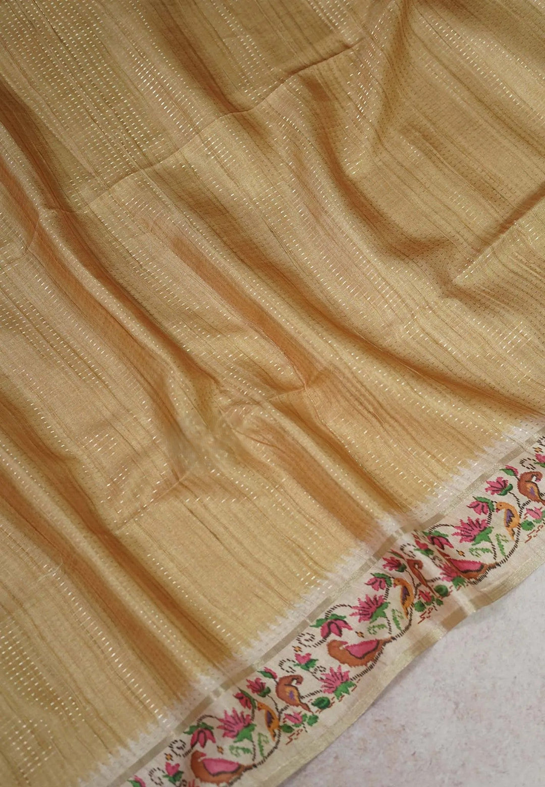Semi Tussar Sandal Brown Saree with Zari stripes and details| SHOBITAM