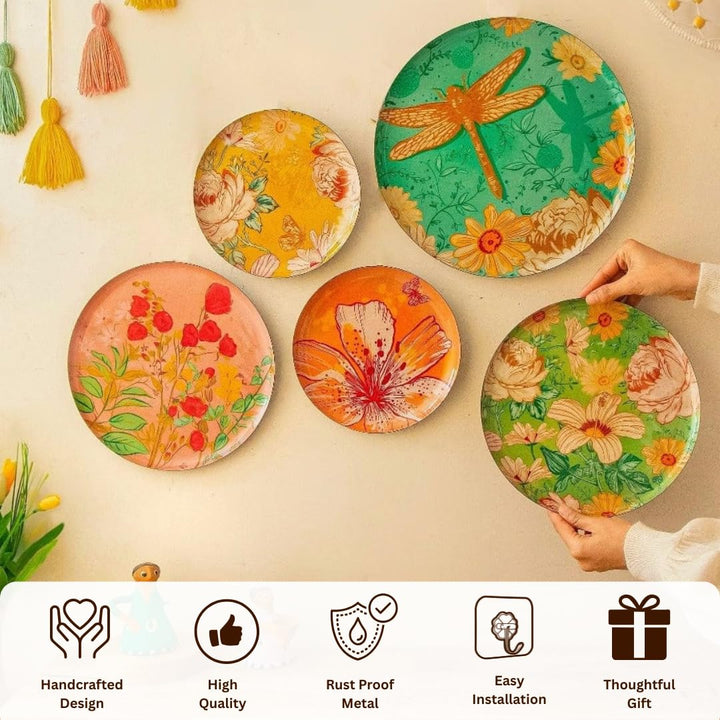 Pastel Blooms Wall Plates-Set of 5