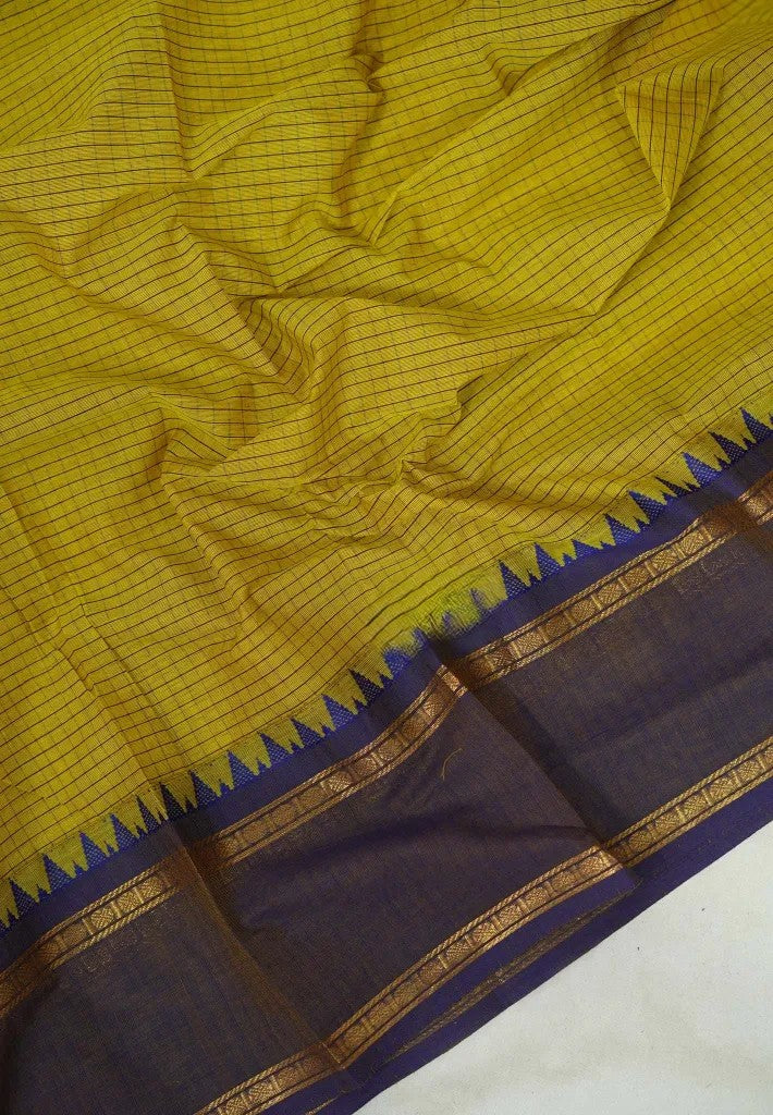 Moss Green Karthigai mercerized cotton rettapeta border with muthu kattam | SHOBITAM