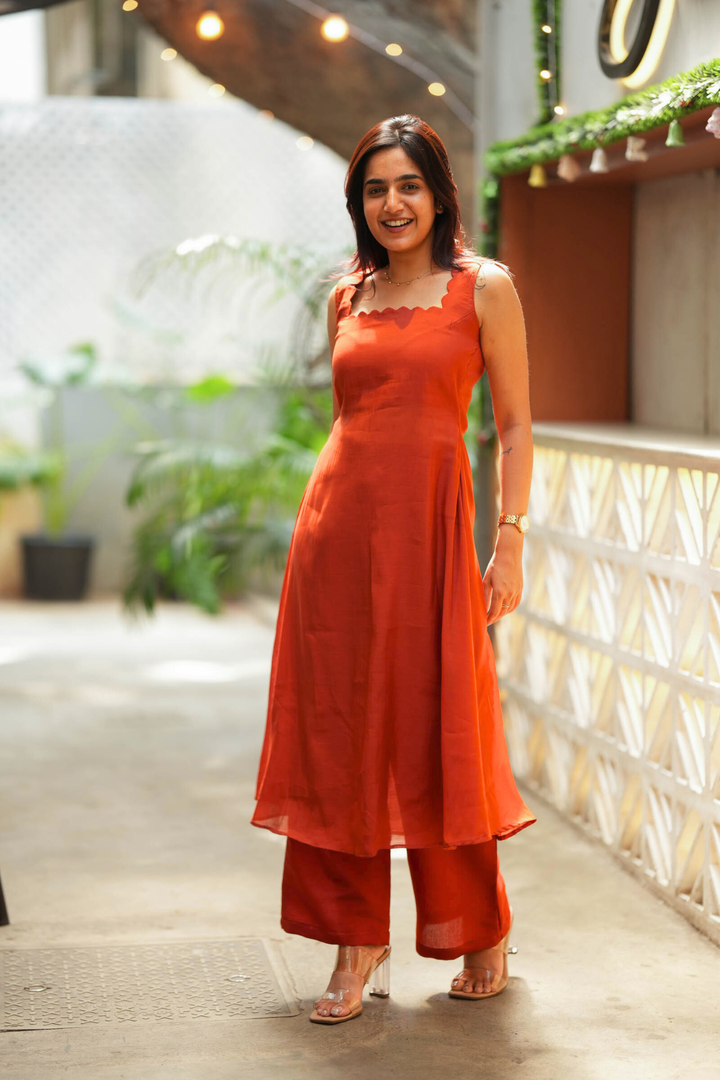 Aarna Rust Orange Kurta Set (Set of 2) | Made to Order | SHOBITAM