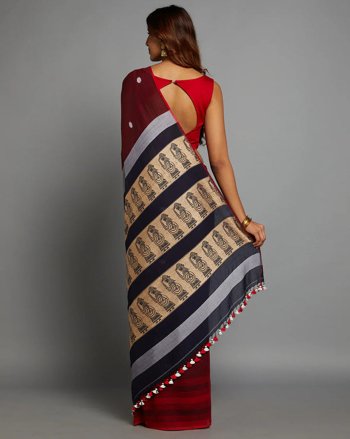 Red Handloom Cotton Baluchari Saree